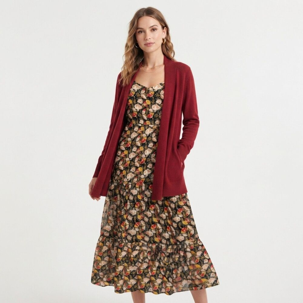 J.Crew Mercantile Black Floral Tiered Midi Slip Dress Boho Cottagecore S